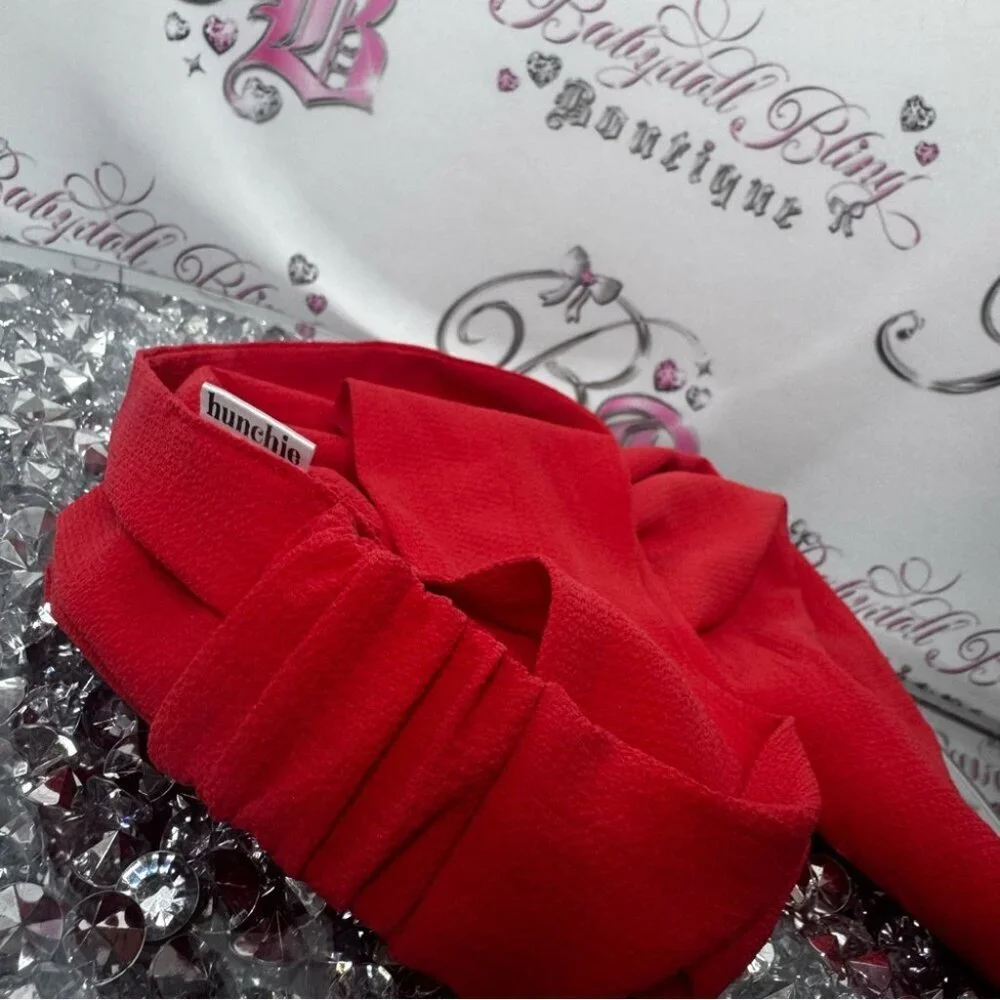 HUNCHIE Headband with ribbon tie flowy Elegant Red Scarf